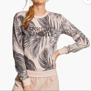 Spiritul Gangster Palm Leaf Crew Neck Sweatahirt Pink Small